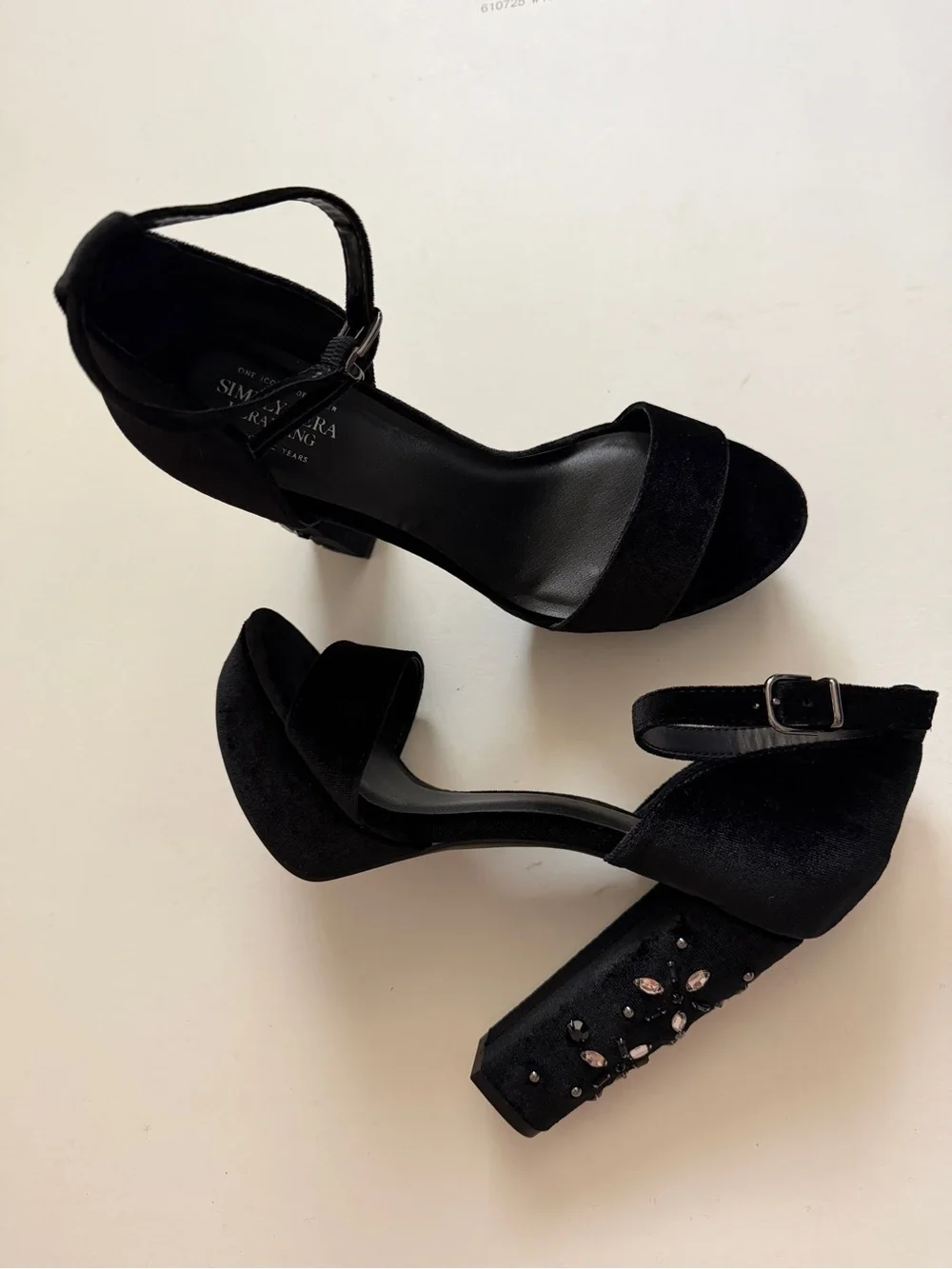 Simply VW Velvet Platform Block Heels with Jewel Accents